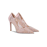 Pointy Toes Floral Embroidered Mesh Stiletto Heels EU 31 / Pink / 6CM
