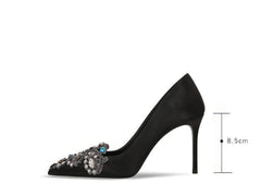 Pointy Toes Rhinestone Embellished Satin Pump Heels