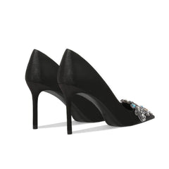 Pointy Toes Rhinestone Embellished Satin Pump Heels