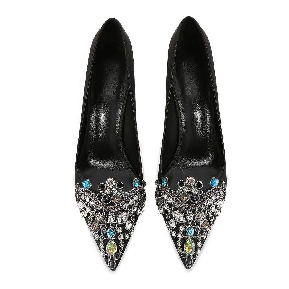 Pointy Toes Rhinestone Embellished Satin Pump Heels
