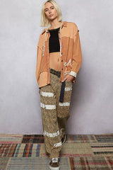 POL Button Down Hooded Jacket with with Star Patch Pattern