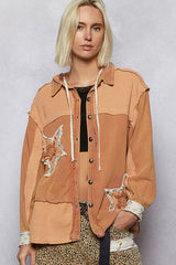 POL Button Down Hooded Jacket with with Star Patch Pattern BURNT SIENNA / S