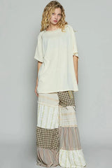 POL Contrast Stitching Half Sleeve Oversized T-Shirt