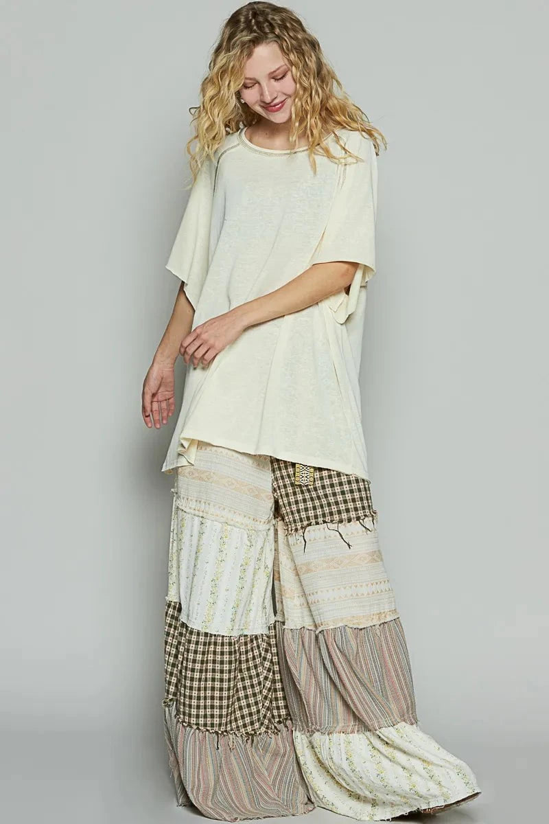 POL Contrast Stitching Half Sleeve Oversized T-Shirt