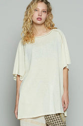 POL Contrast Stitching Half Sleeve Oversized T-Shirt CUSTARD / S