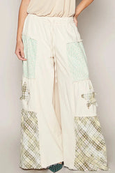 POL Drawstring Star Patch Contrast Wide Leg Pants Cream / S
