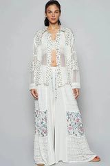 POL Floral Crochet Patchwork Long Sleeve Shirt