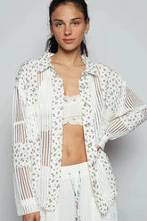 POL Floral Crochet Patchwork Long Sleeve Shirt White / S