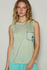 POL Floral Detail Pocket Patch Tank Top Gum Leaf / S