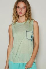POL Floral Detail Pocket Patch Tank Top Gum Leaf / S