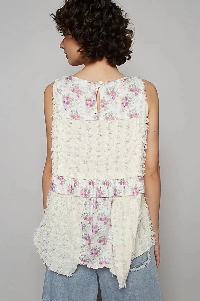 POL Floral Textured Round Neck Sleeveless Top