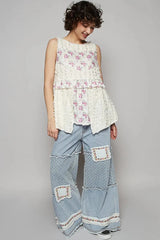 POL Floral Textured Round Neck Sleeveless Top