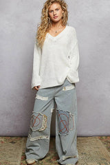 POL Oversized V-Neck Knit Top