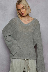 POL Oversized V-Neck Knit Top Dark Gray / S
