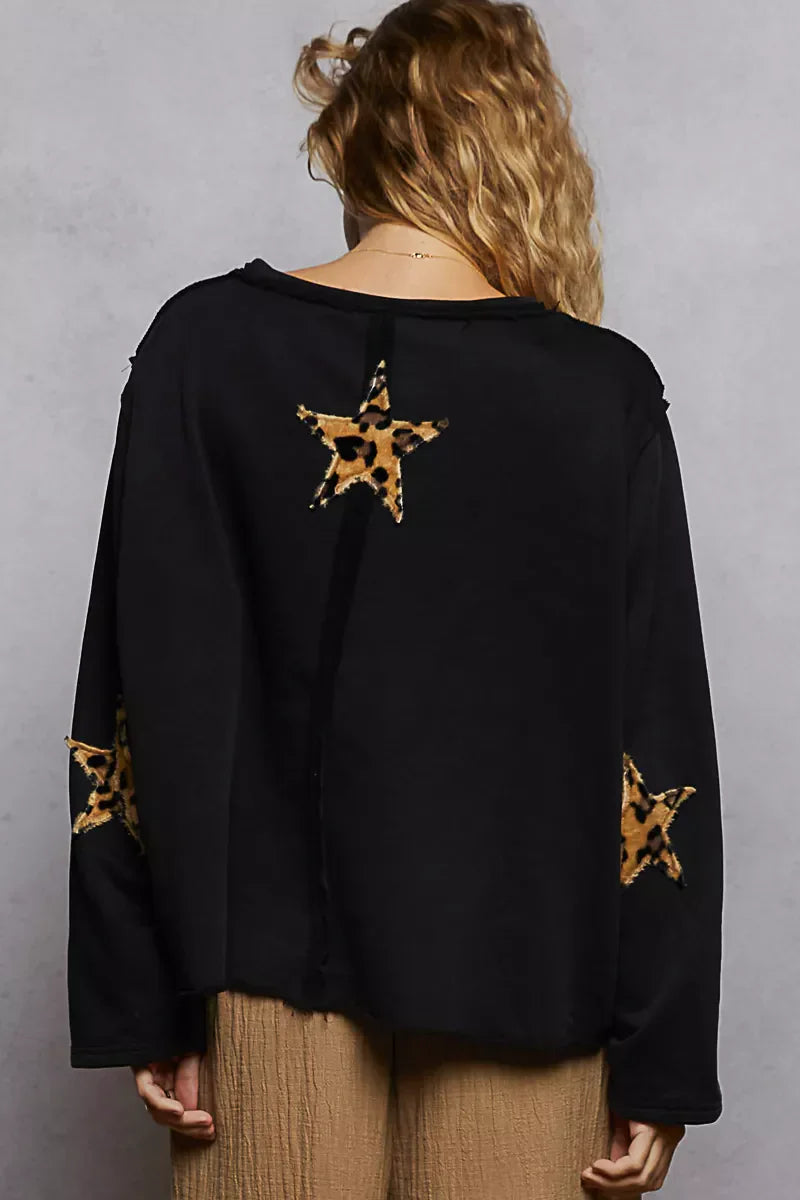 POL Round Neck Long Sleeve French Terry Sweatshirt with USA Letter Animal Patch
