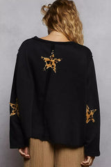 POL Round Neck Long Sleeve French Terry Sweatshirt with USA Letter Animal Patch