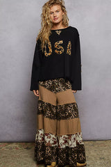 POL Round Neck Long Sleeve French Terry Sweatshirt with USA Letter Animal Patch