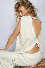 POL Round Neck Sleeveless Top with Floral Contrast