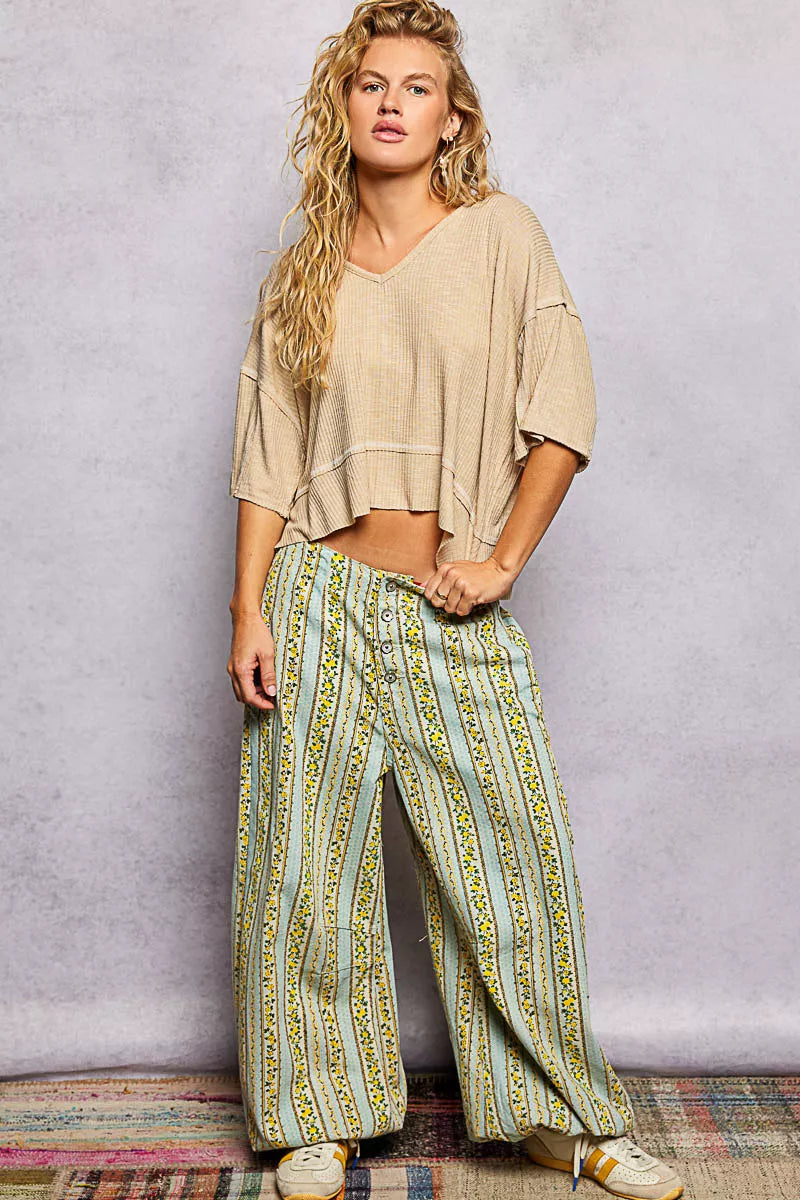 POL Short Sleeve Ccopped Rib T-Shirt with Contrast Stitch Detail