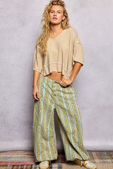 POL Short Sleeve Ccopped Rib T-Shirt with Contrast Stitch Detail