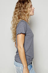 POL V-Neck Short Sleeve Ribbed T-Shirt with Contrast Overlock Stitching