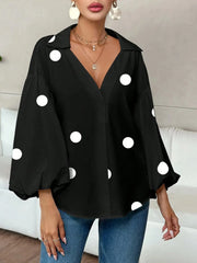 Polka Dot Balloon Sleeve Blouse