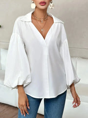 Polka Dot Balloon Sleeve Blouse White / S