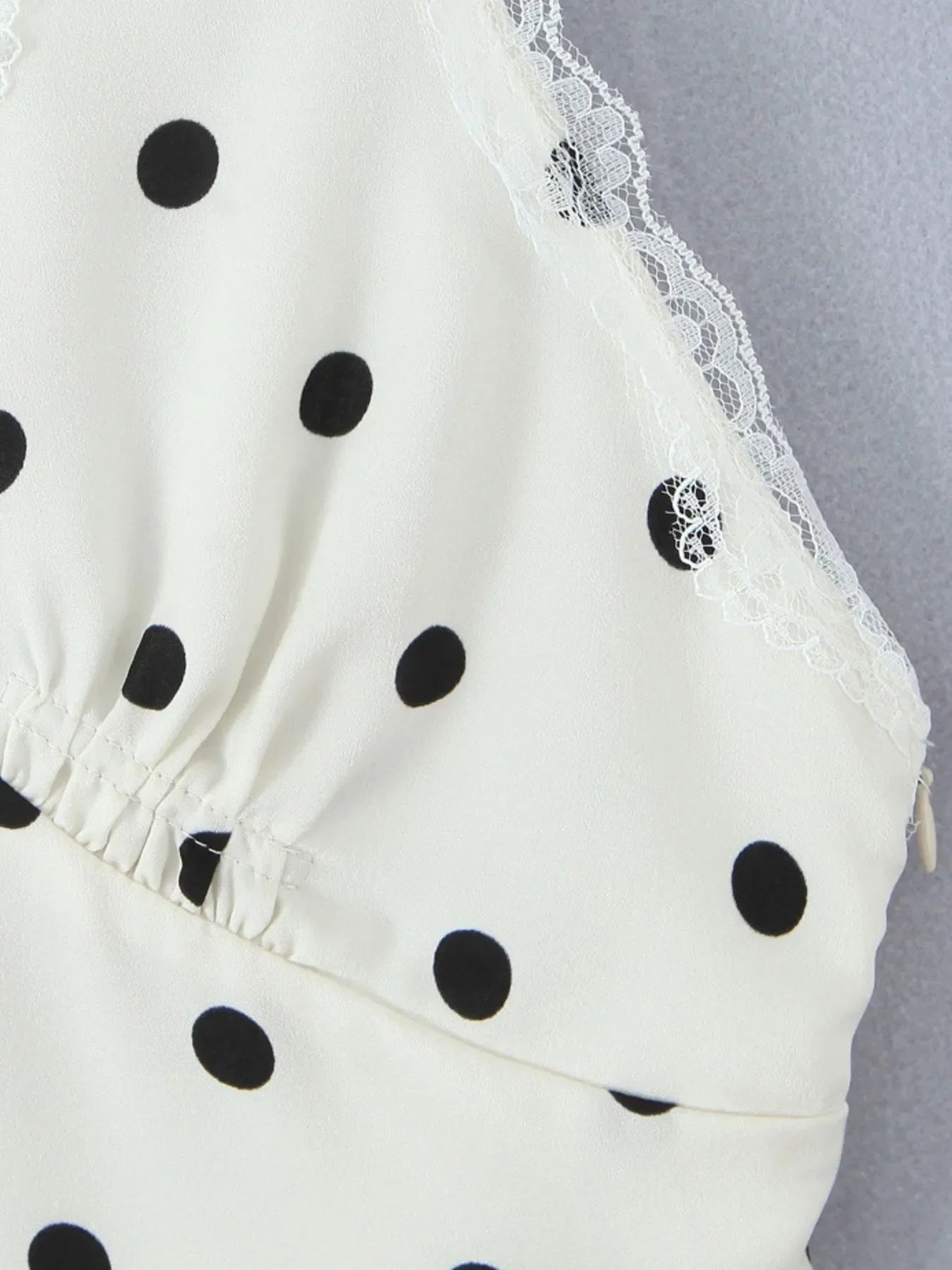 Polka Dot Halter Mini Dress with Lace Trim