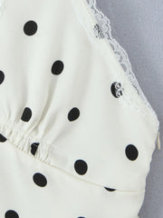 Polka Dot Halter Mini Dress with Lace Trim