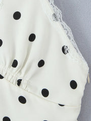 Polka Dot Halter Mini Dress with Lace Trim