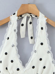 Polka Dot Halter Mini Dress with Lace Trim