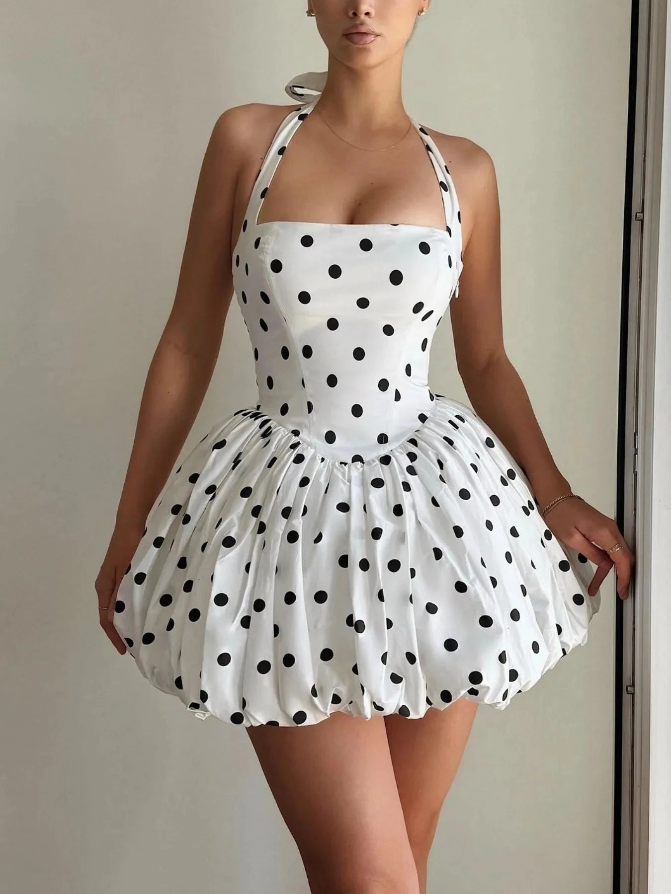 Polka Dot Halter Neck Mini Dress