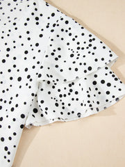 Polka Dot Layered Ruffled Short Sleeve Blouse