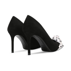Polka Dot Ruched Scarf Detail Suede Pump Heels