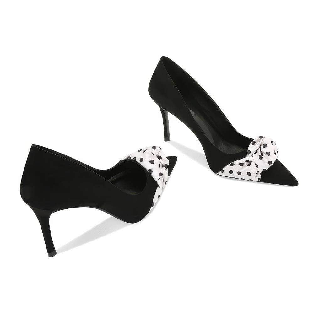 Polka Dot Ruched Scarf Detail Suede Pump Heels