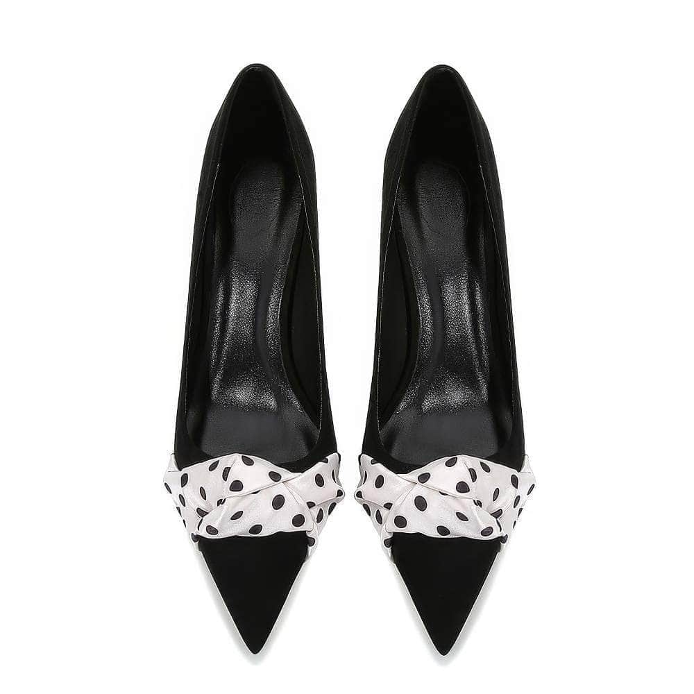 Polka Dot Ruched Scarf Detail Suede Pump Heels