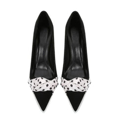 Polka Dot Ruched Scarf Detail Suede Pump Heels