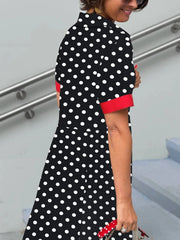 Polka Dot Short Sleeve Maxi Shirt Dress