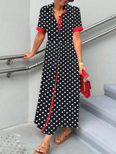 Polka Dot Short Sleeve Maxi Shirt Dress Black / S