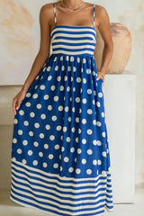 Polka Dot Square Neck Cami Dress Royal Blue / S