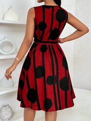 Polka Dot Tie Waist Sleeveless Dress