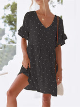Polka Dot V-Neck Short Sleeve Mini Dress Black / S