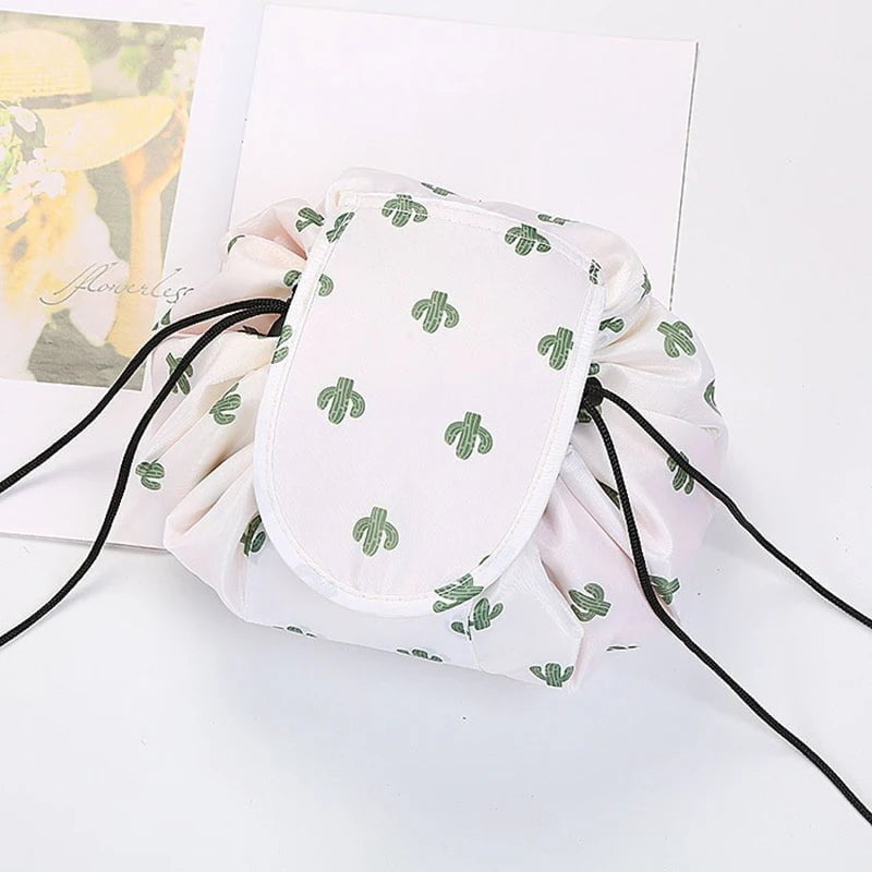 Portable waterproof women's drawstring makeup organizer and cosmetic bag