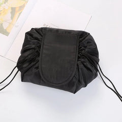 Portable waterproof women's drawstring makeup organizer and cosmetic bag Black
