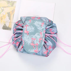 Portable waterproof women's drawstring makeup organizer and cosmetic bag Flamingo