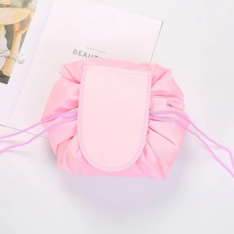 Portable waterproof women's drawstring makeup organizer and cosmetic bag Light Pink