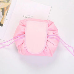Portable waterproof women's drawstring makeup organizer and cosmetic bag Light Pink