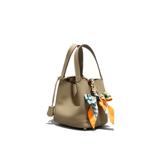 Premium Picotin Lock Leather Bag Gray