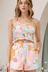 Print Ruffle Trim Cami Top and Shorts Set Floral / S