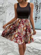 Printed A-Line Tank Dress with Lace Waist Detail Wine Red / S
